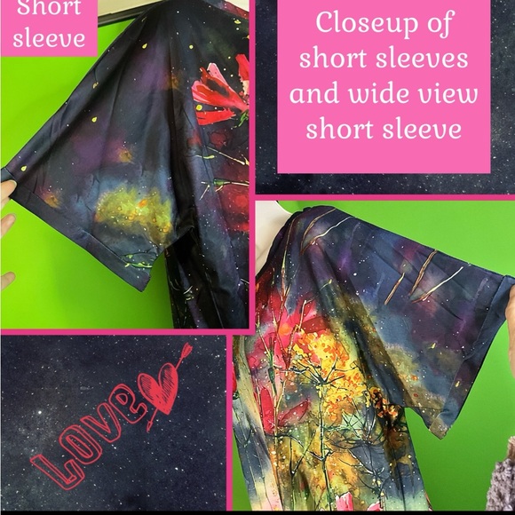 NWT 2X CAMISA GALAXY BLUE PAINT-SPLATTER & FLORAL PRINT BEAUTIFUL & UNIQUE TOP - Picture 8 of 13